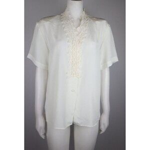 VINTAGE WOMEN'S IVORY WHITE SHEER SHORT SLEEVE BLOUSE  - MARTINIQUE - SIZE 6